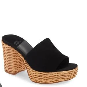 Jeffrey Campbell Magda Black Suede Woven Platform Mule Sandal | Size 9.5